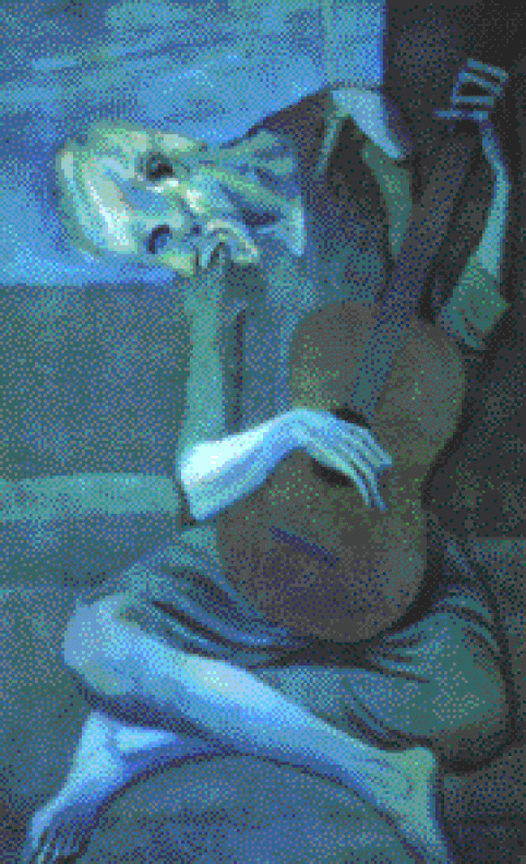 El guitarrista ciego.1903. Se retrata con melancolía y expresividad mendigos y personas sencillas denunciando la situación de pobreza y miseria de su época.